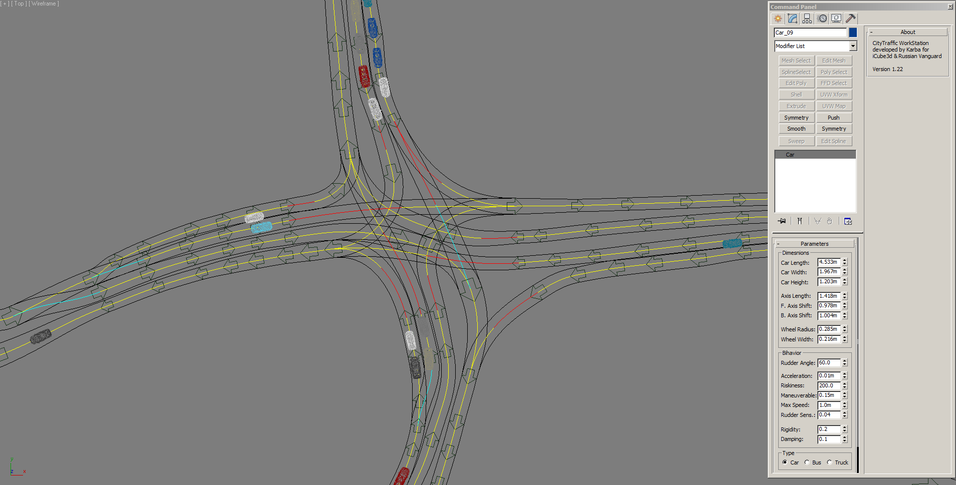 wireframe with car settings