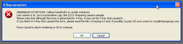 Screenshot of error